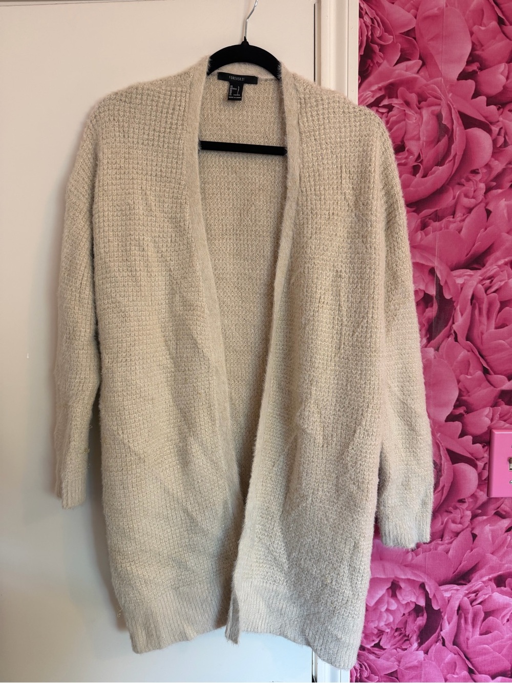 Forever 21 Cream Open-Front Knit Cardigan